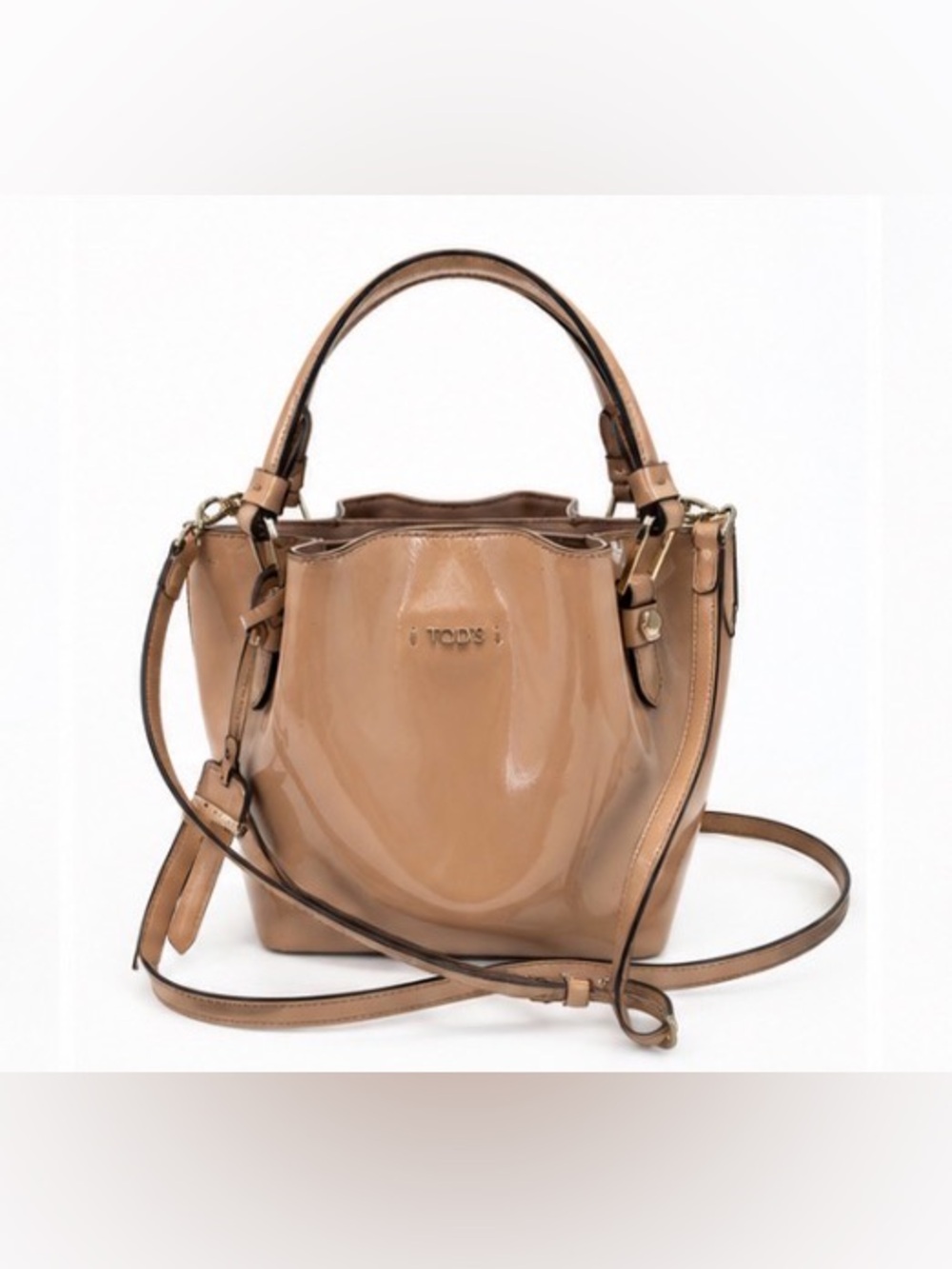 TOD’S Patent Leather Mini Flower Bucket Bag Nude Beige Crossbody Satchel NWOT